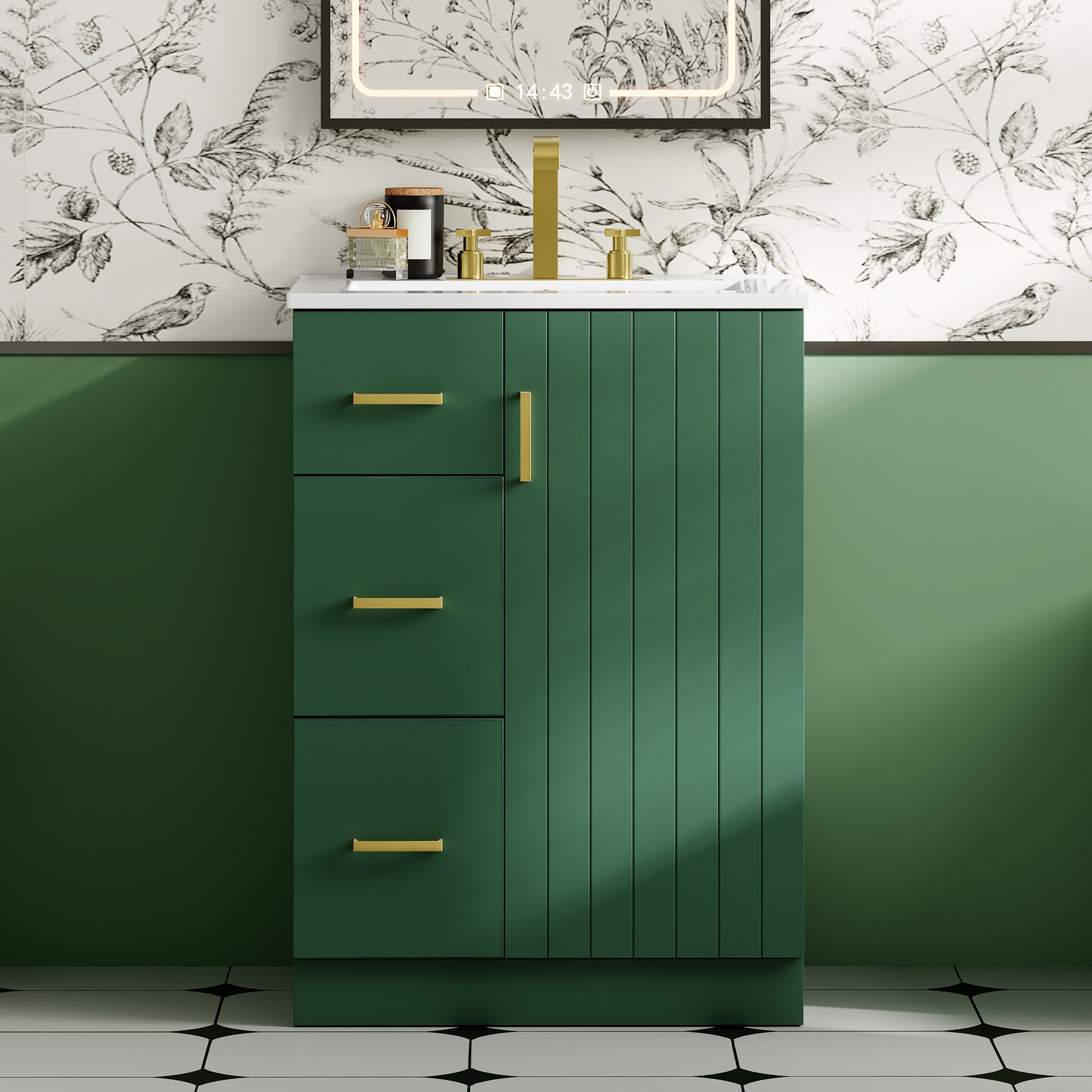 24' Modern Bathroom Vanity with Sink, Small Bathroom Sink Cabinet with 2 Drawers and Soft-Closing Door, Under-mount Sink Bathroom Cabinet with Drawers