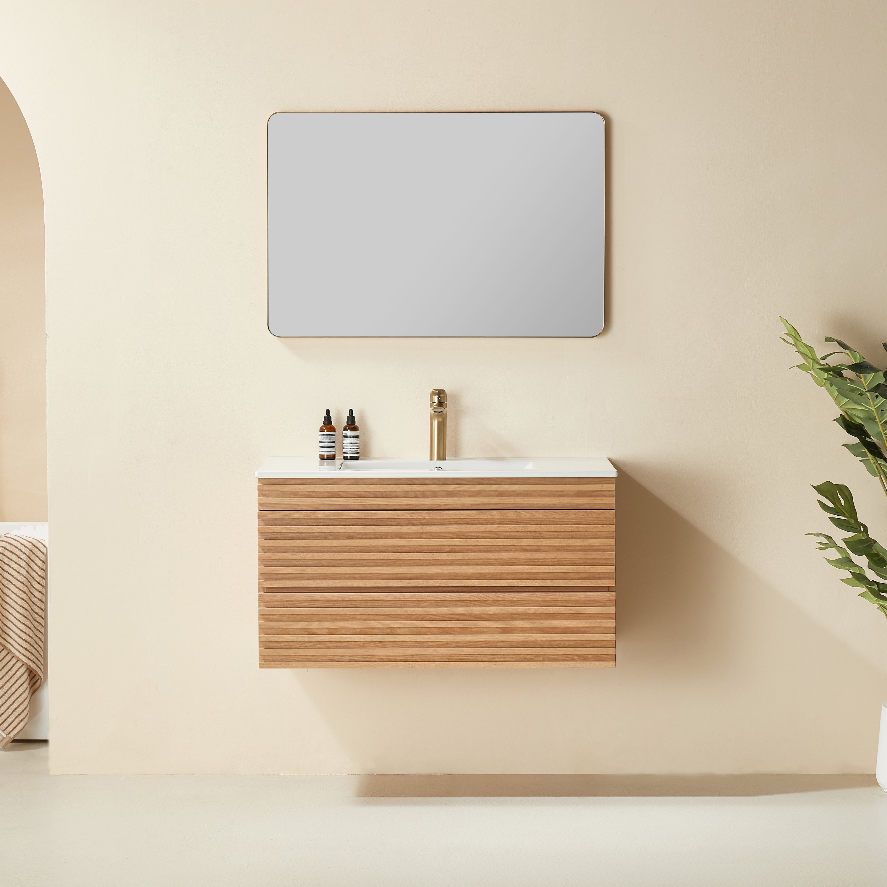 36' Wall Mounted & Floating Single Vanity with Ceramic Sink