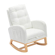 LY-5104 White Accent Rocking Chair with Footrest High Back Rubber Wood Rocking Legs