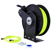Retractable Air Hose Reel With 3/8' Inch x 50' Ft,Heavy Duty Steel Hose Reel Auto Rewind Pneumatic,Industrial Grade Rubber Hose,300 PSI,Black