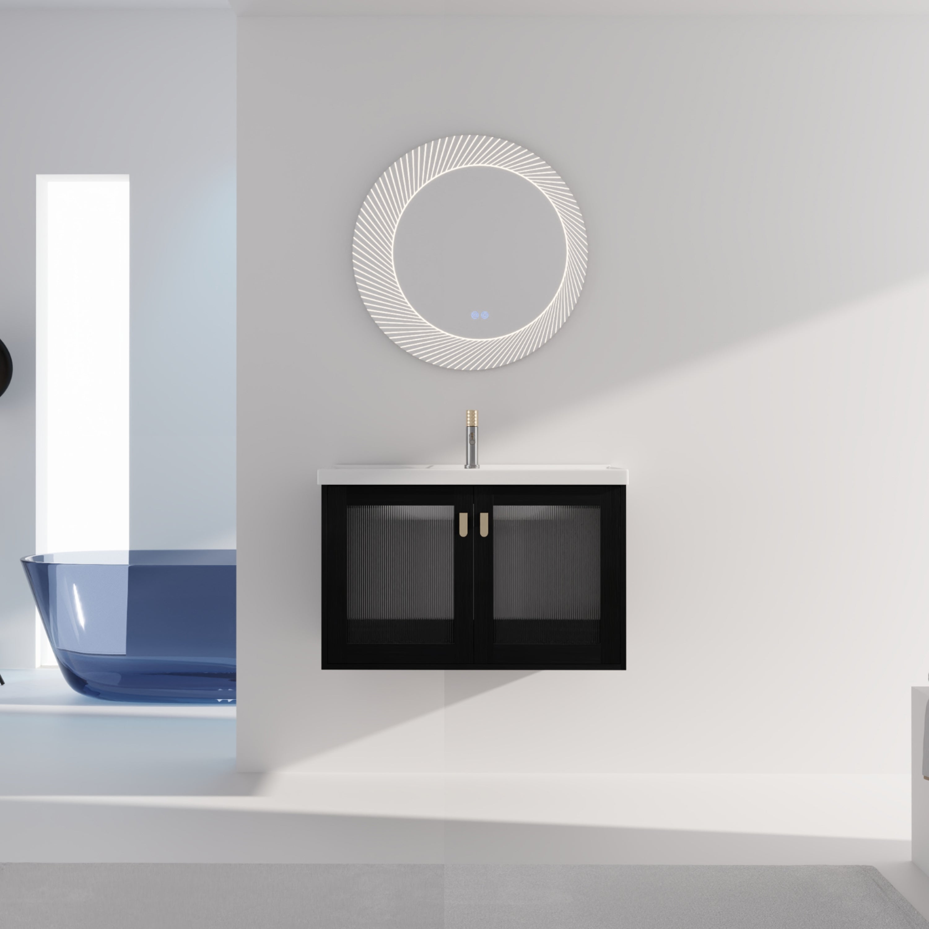 32 Inch Wall-Mounted Bathroom Vanity With Sink, For Small Bathroom (KD-Packing)