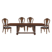 Lavish Style Formal Dining 5pc set Dining Table w Extension Leaf and 4x Side Chairs Dark Oak Finish Wooden Furniture