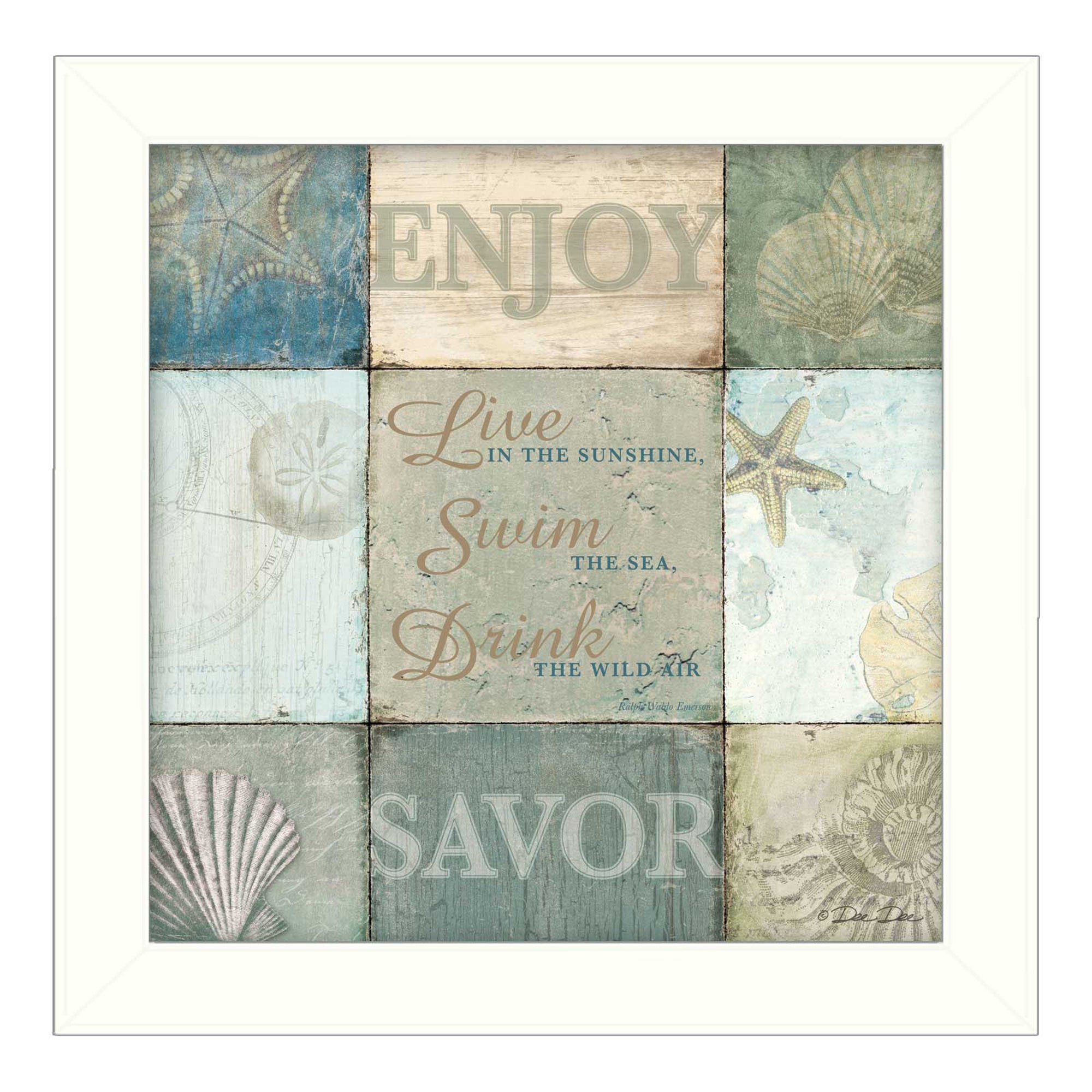 'Live in the Sunshine' By Dee Dee, Printed Wall Art, Ready To Hang Framed Poster, White Frame