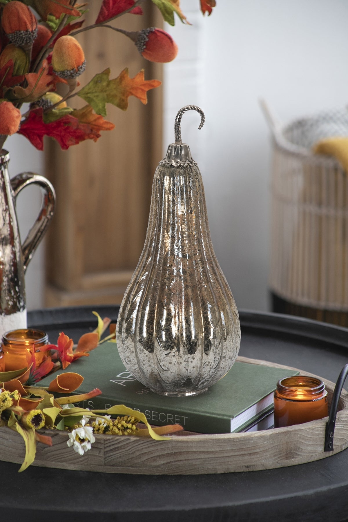 6.5x6.5x15' Foil Glass Lustre Mercury Gourd, Ornament Decor for Holiday Harvest Festival Fall Festival & Thanksgiving