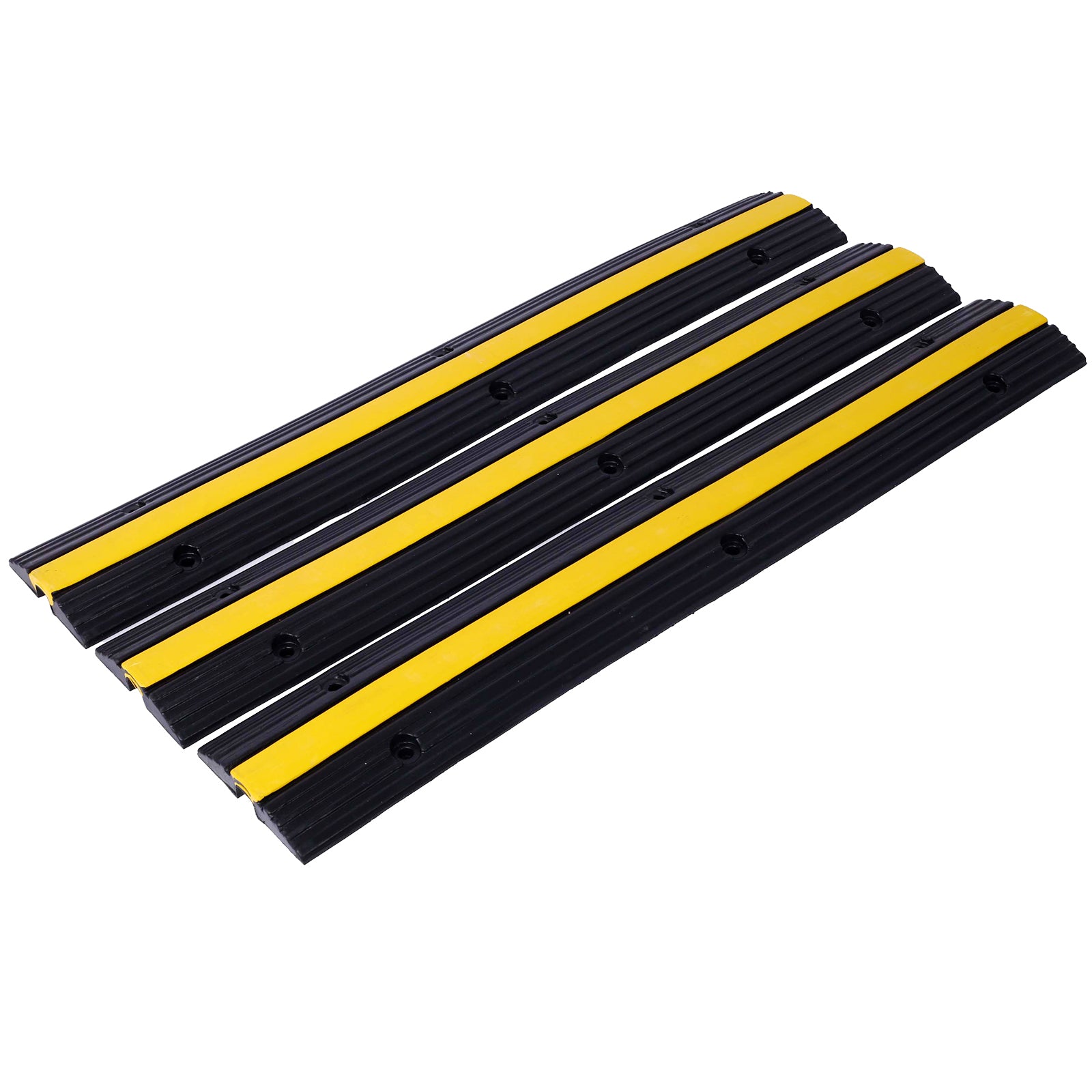 Cable Protector Ramp Rubber Speed Bumps 2 Pack of 1 Channel 6600Lbs Load Capacity with 12 Bolts Spike for Asphalt Concrete Gravel Driveway (1 Channel, 3 Pack)