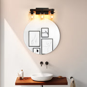19' Rustic 3-Light Vanity Light, Industrial Bathroom Wall Sconce with Glass Shades and Wood Accent, Modern Farmhouse Lighting Fixture (No Bulbs)