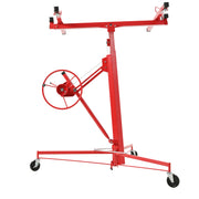 Red Carbon Steel Drywall Lift 11' Panel Hoist with Rolling Caster and Lockable Tool Jack