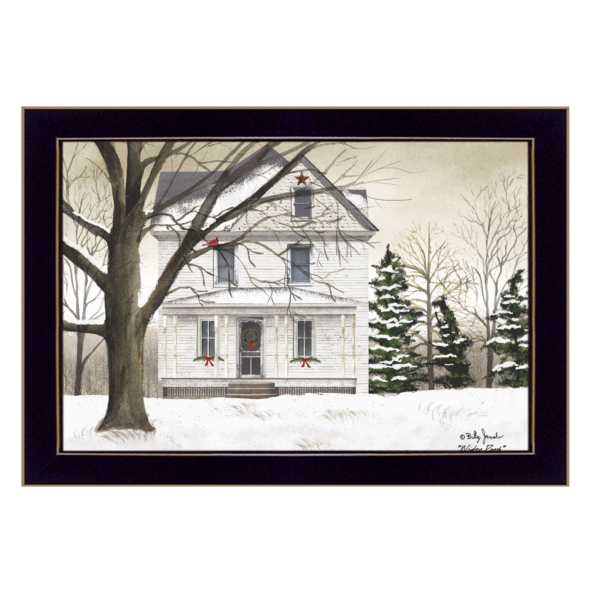 'Winter Porch' By Billy Jacobs, Printed Wall Art, Ready To Hang Framed Poster, Black Frame
