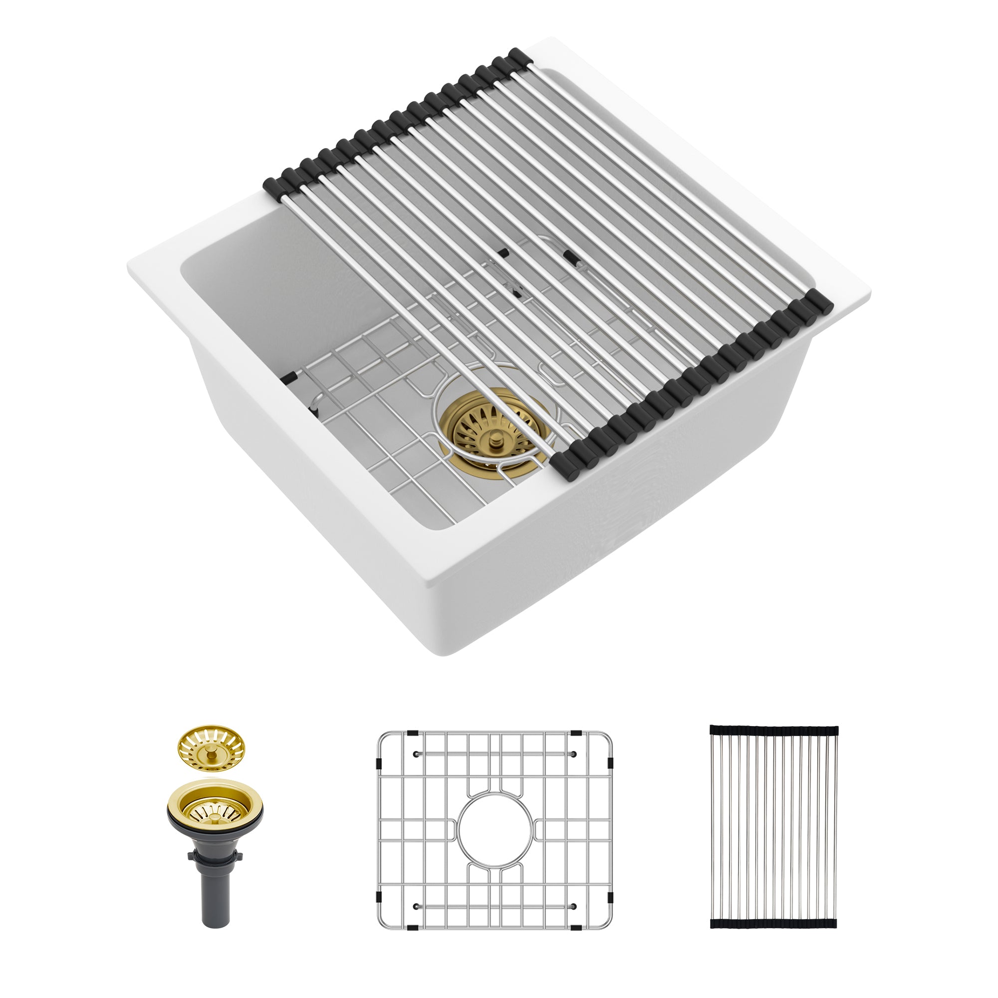 17.71'x15.74' Elegant Quartz Kitchen Sink Undermount White Granite Composite