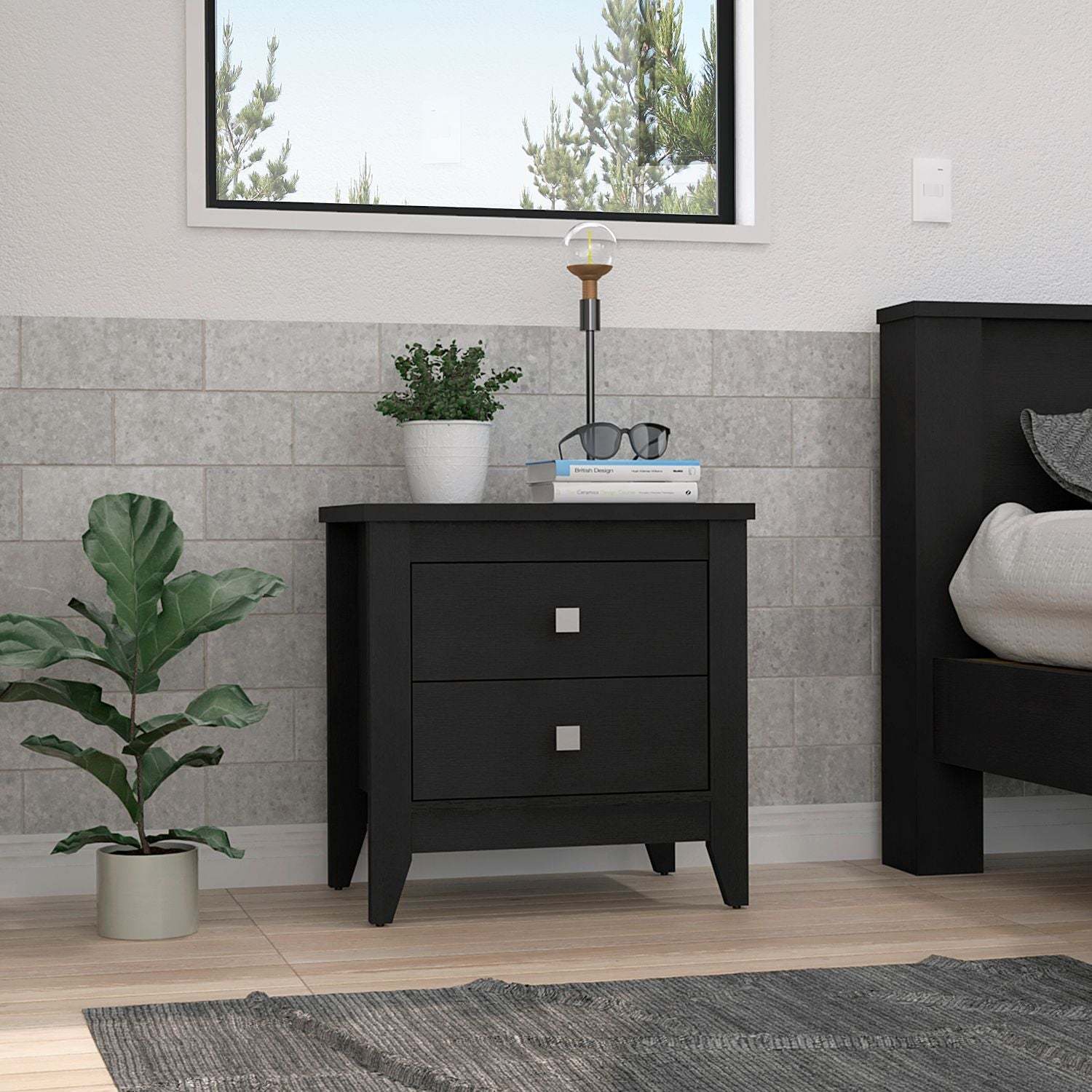Nightstand 24'H, Two Drawers, Four Legs, Superior Top, Black