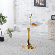 31.5'SquareTulip Dining Table for 2-4 Persons Modern Mid-Century Kitchen Table with White MDF Top&Golden Metal Pedestal Base Small Space Leisure Table for Living Room Apartment Bistro Cafe (White&Gold