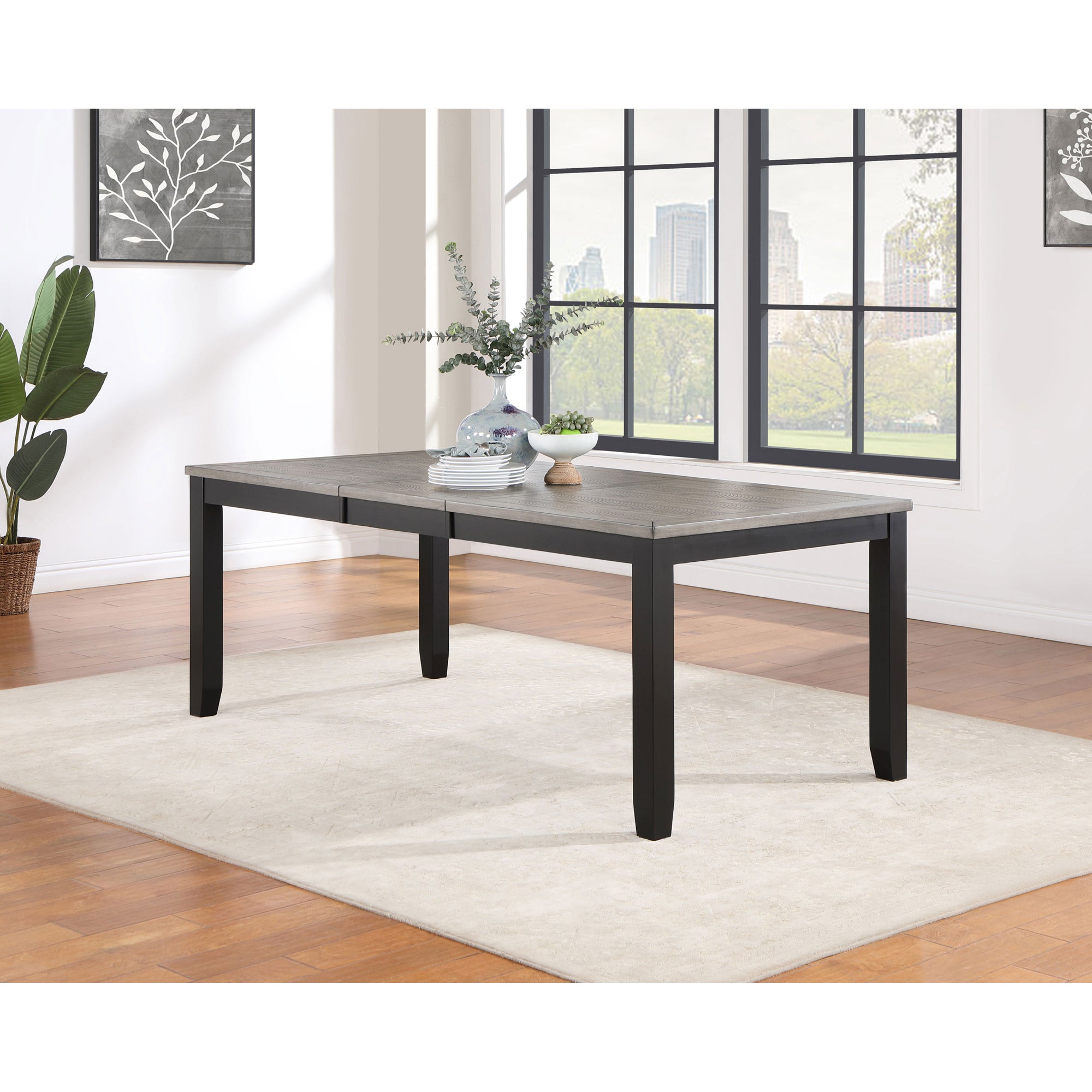 Centera Grey and Black Rectangular Dining Table with Extension Leaf