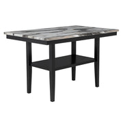 60' Counter Dining Table with Storage Bottom Shelf, Marble Finish Wood Top Table for Kitchen Dining Room, Black