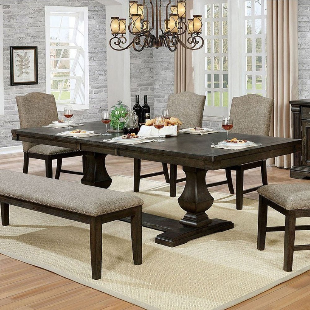 Dining Room 1pc Dining Table Dual Pedestal Trestle Base Espresso Molded Details Transitional Style