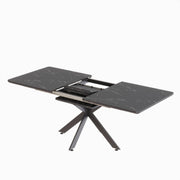 Modern Extendable Dining Table Set with Curved Backrest Upholstered Chairs, Black White MDF & Metal, 62.4'-78.15'