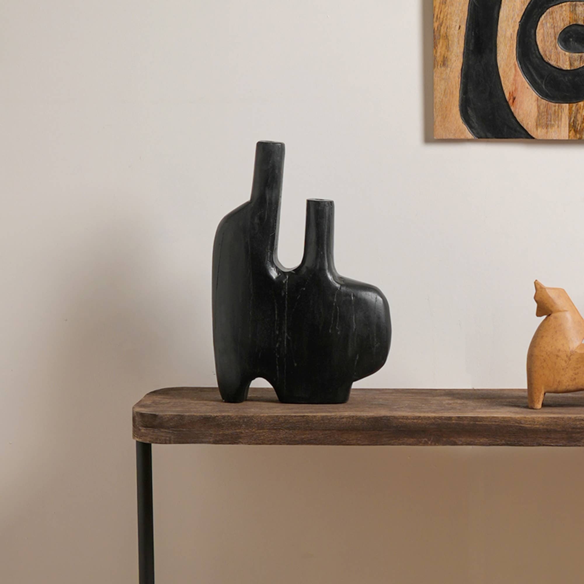 Decorative Wood Table Vase for Living Room/Table Décor-12X3X17'