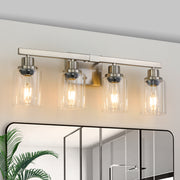 24' Modern 4-Light Bathroom Vanity Light Fixture - Brushed Nickel Finish with Clear Glass Shades, Perfect for Bathroom, Vanity, and Dressing Area Lighting (No Bulbs)