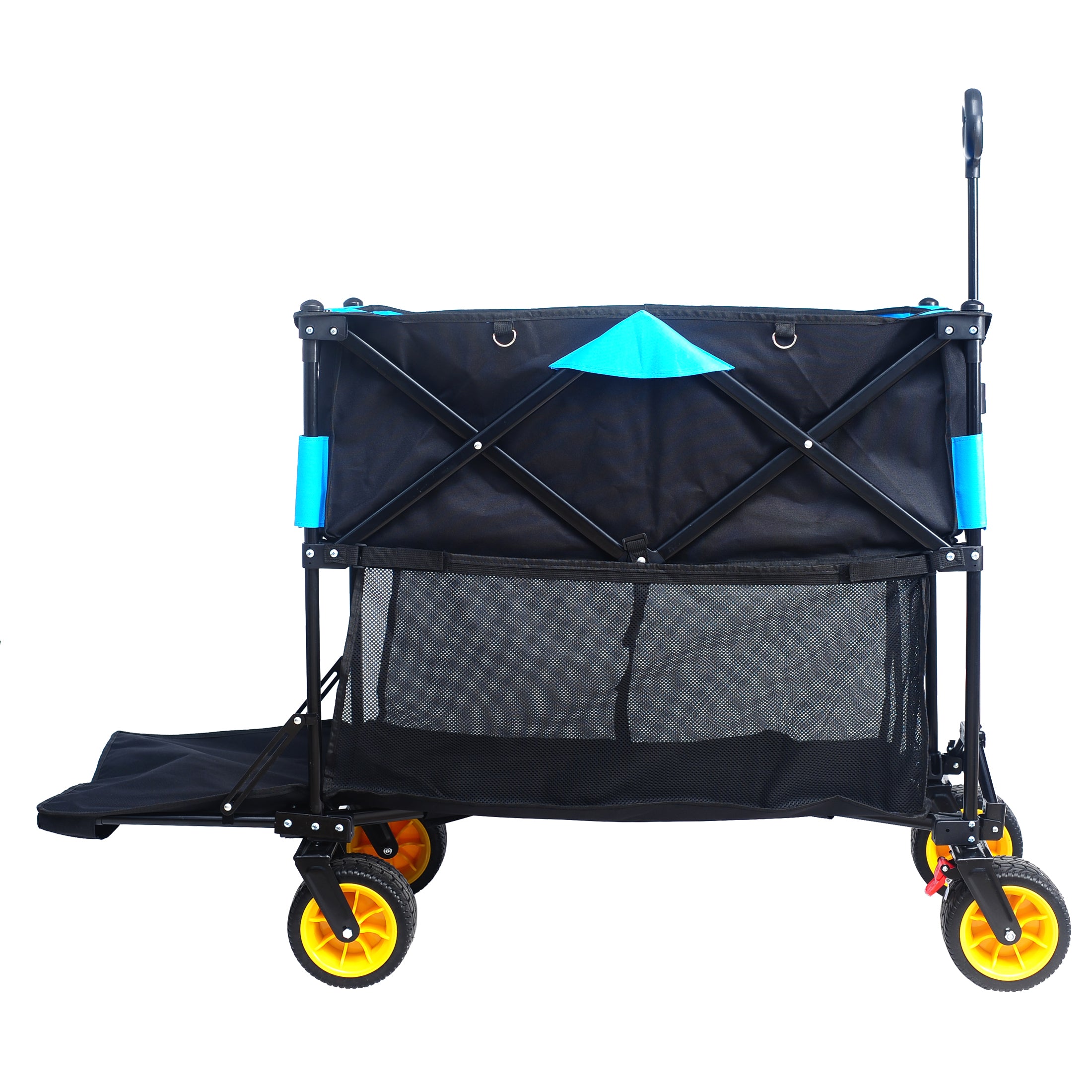 Big large capacity Folding cart Extra Long Extender Wagon Cart Folding Wagon Garden Shopping Beach Cart (black + blue)