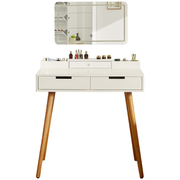 Makeup Vanity Desk with Removable Mirror and Lights, 3 Color Modes & Adjustable Brightness Dressing Table, Small Vanity Table Set with 2 Drawers for Bedroom, white 31.5'