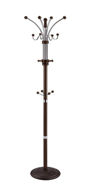 73' Tall Chrome and Wood Coat Rack, Espresso finish