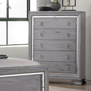 Contemporary Style 1pc Chest Five English Dovetail Drawers Ball Bearing Glides Mirror Trim Light Gray Finish