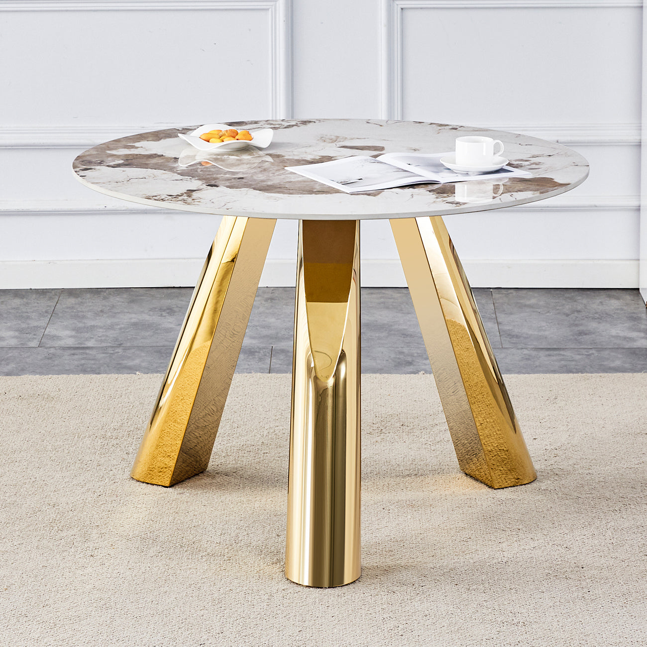 42' Luxury Sintered Stone Table: 0.45' Durable Top + 6' Steel Legs, 350lb Capacity, Stain/Heat-Resistant White/Gray Veined Surface - Modern Minimalist Design