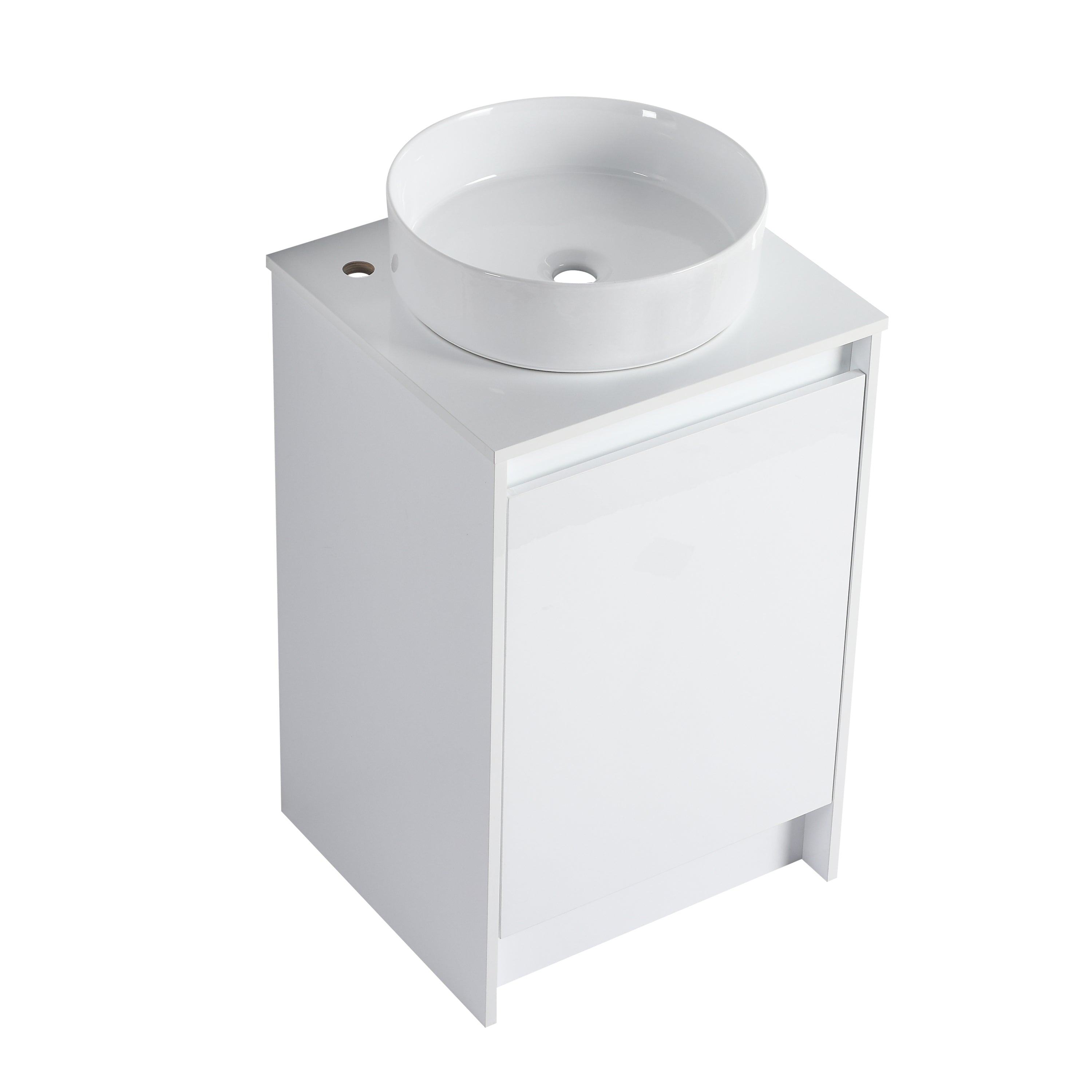20' Freestanding Bathroom Cabinet With Art Ceramic Sink, Soft Close Doors, Glossy White,(KD-Packing)