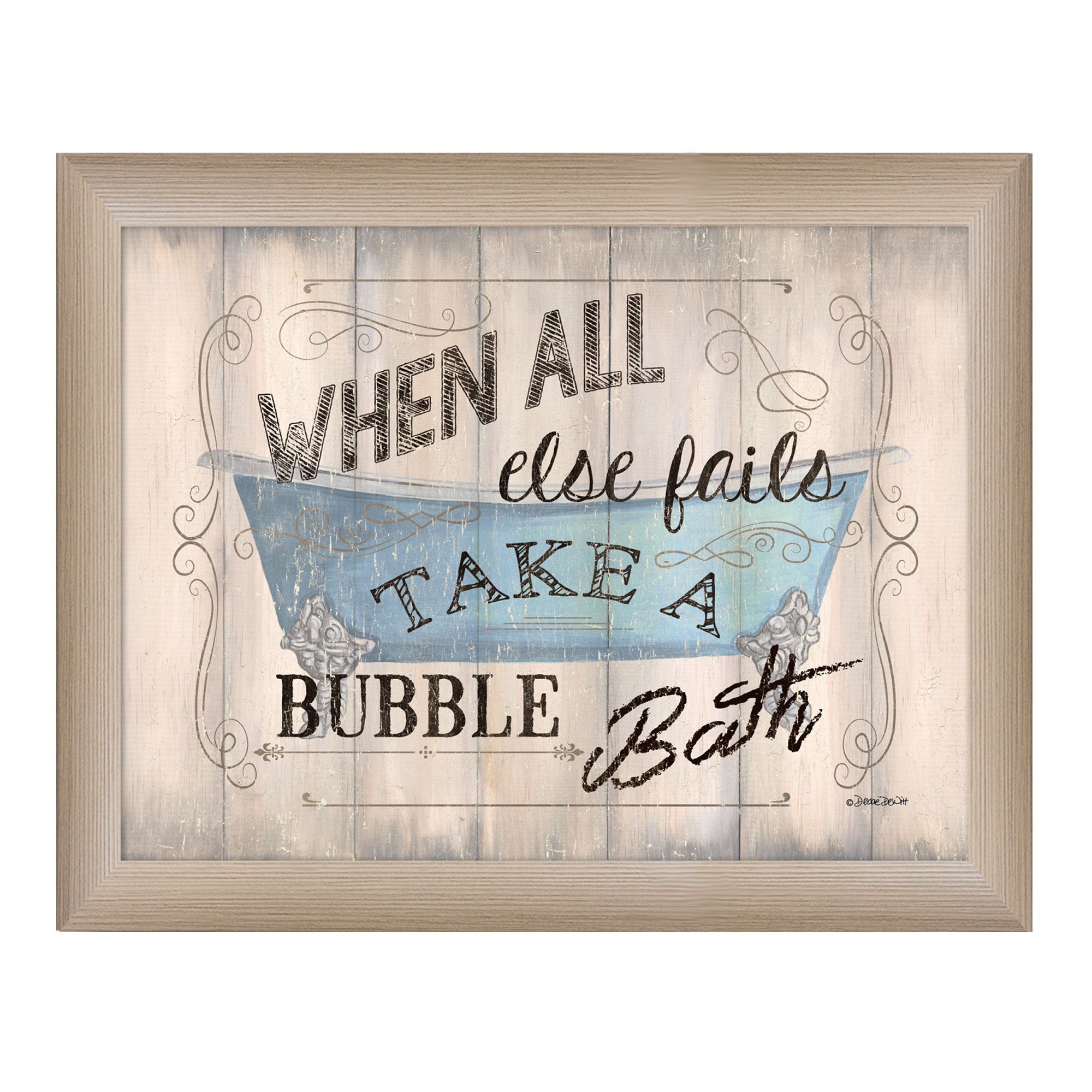 'Take a Bubble Bath' By Debbie DeWitt, Printed Wall Art, Ready To Hang Framed Poster, Beige Frame