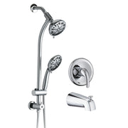 Drill-Free Stainless Steel Slide Bar Combo Rain Showerhead 7-Setting Hand, Dual Shower Head Spa System with Tup Spout (Rough-in Valve Included)
