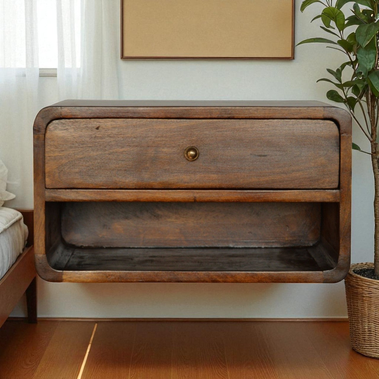 Chestnut Brown Curve Floating Bedside