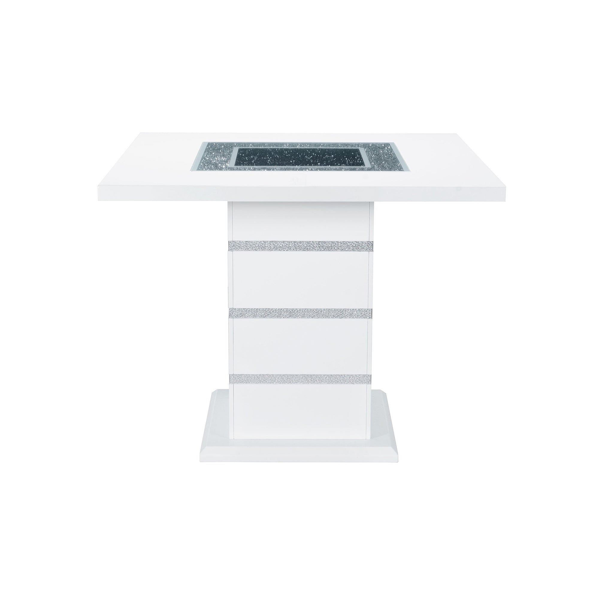Contemporary ARIYA White Bar Table with Glass Inlay and Pedestal Base