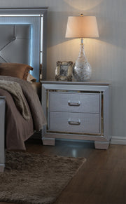 1pc Modern & Glam Style Two Drawers Nightstand Solid Wood w Built-in Night Light Silver Crocodile Finish Bedroom Furniture