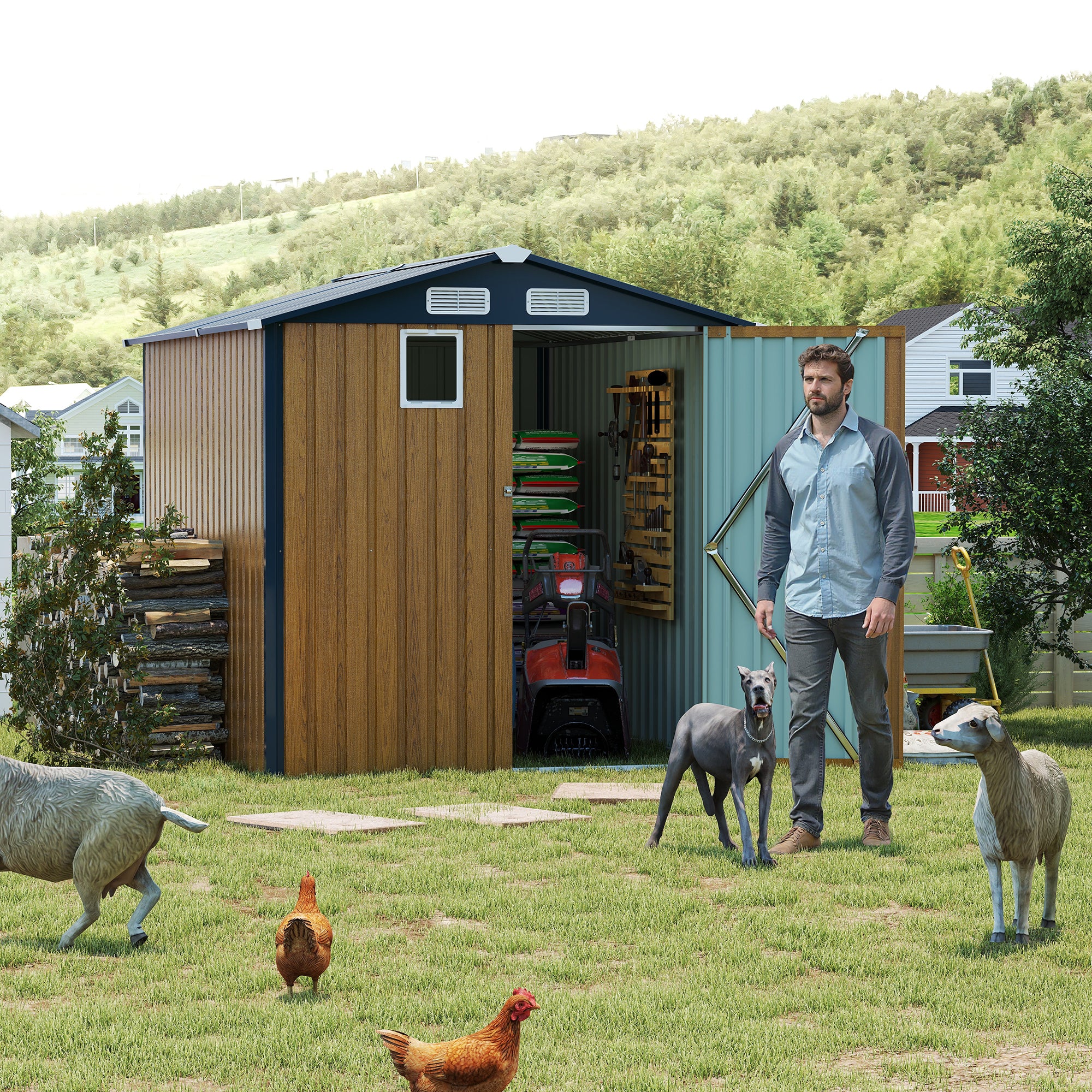 6x8FT Outdoor Steel Storage Shed, Lockable Doors, Compact Metal Tool Shed for Garden, Backyard, Patio, Utility, and Bike Storage,yellow