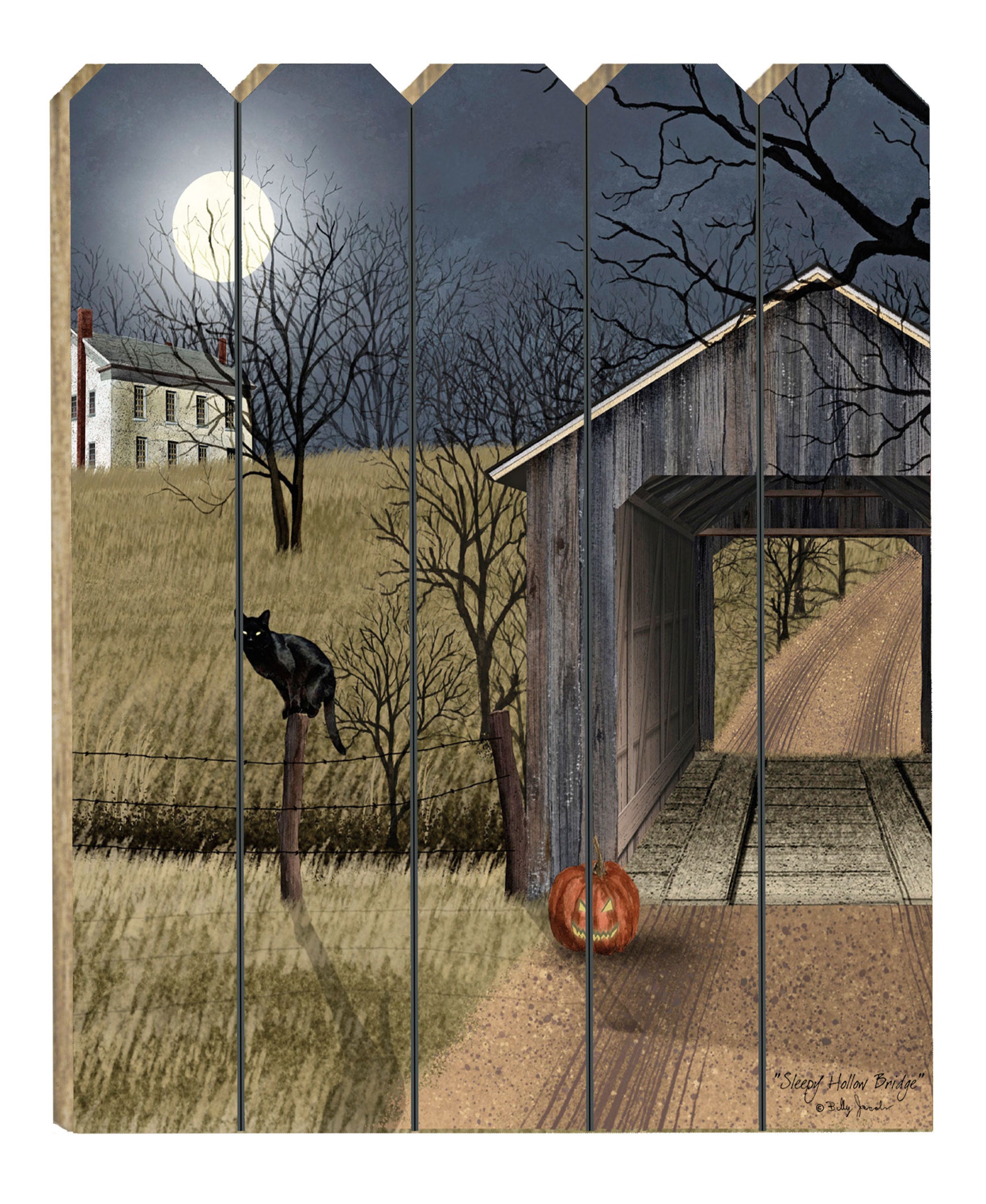 'Sleepy Hollow Bridge' By Artisan Billy Jacobs, Printed on Wooden Picket Fence Wall Art