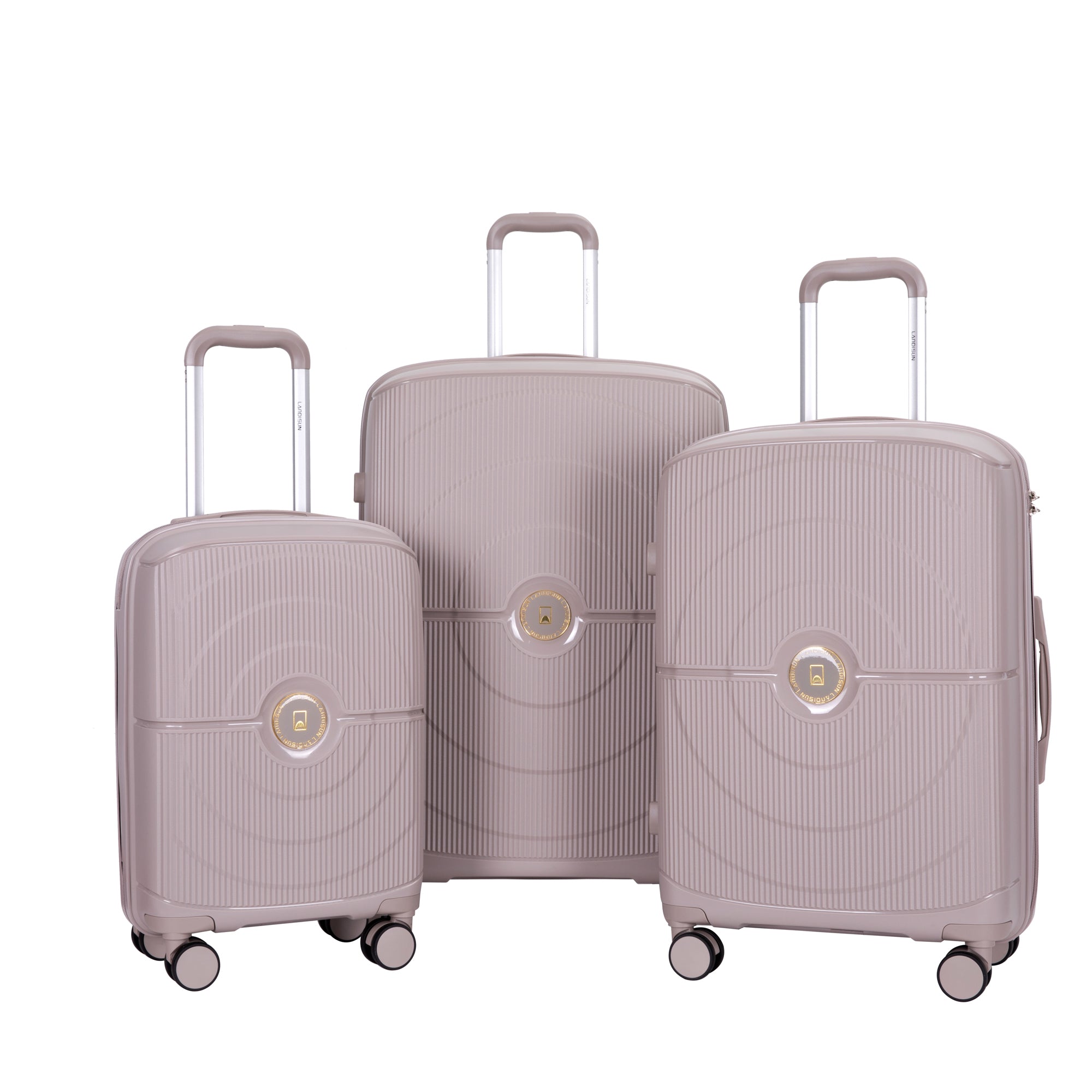 Hardshell Suitcase Double Spinner Wheels PP Luggage Sets Lightweight Durable Suitcase with TSA Lock, 3-Piece Set, Griege