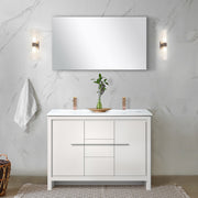 White Double Bath Vanity 48 in. W x 20 in. D, White Quartz Top and Rose Gold Faucet Set