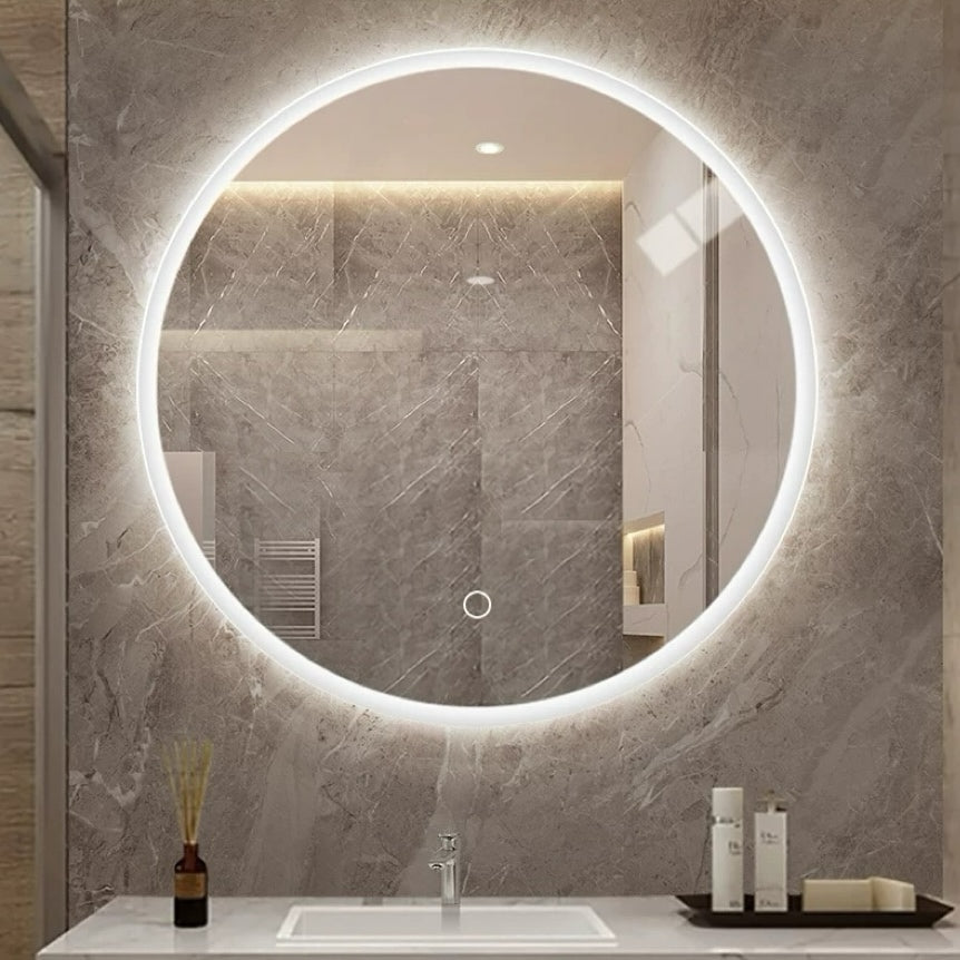 Round LED bathroom mirror with light wall-mounted makeup mirror with adjustable color temperature and dimming function suitable for bedroom and bathroom makeup mirror
