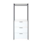 Fiona Contemporary Wood and Metal Walk-in Closet with Three Drawers in White Melamine