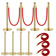 Velvet Ropes and Posts, 5 ft/1.5 m Red Rope, Stainless Steel Gold Stanchion with Ball Top, Red Crowd Control Barrier Used for Theaters, Party, Wedding, Exhibition, Ticket Offices 4 packSets