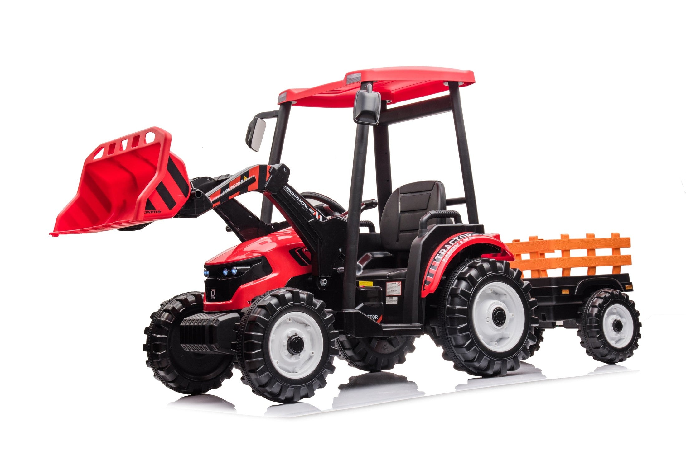 24V Kids Ride on Tractors with Parent Remote Control, Pedal Tractors with Working Loader and Backhoe Digger, Kids' Ride on Car Toys 24V Battery Powered Electric Vehicles with Trailer, Digger (Red)