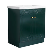 Contemporary 30' Freestanding Bathroom Vanity with White Resin Sink & Soft-Close Cabinet Doors, Dark Green Plywood