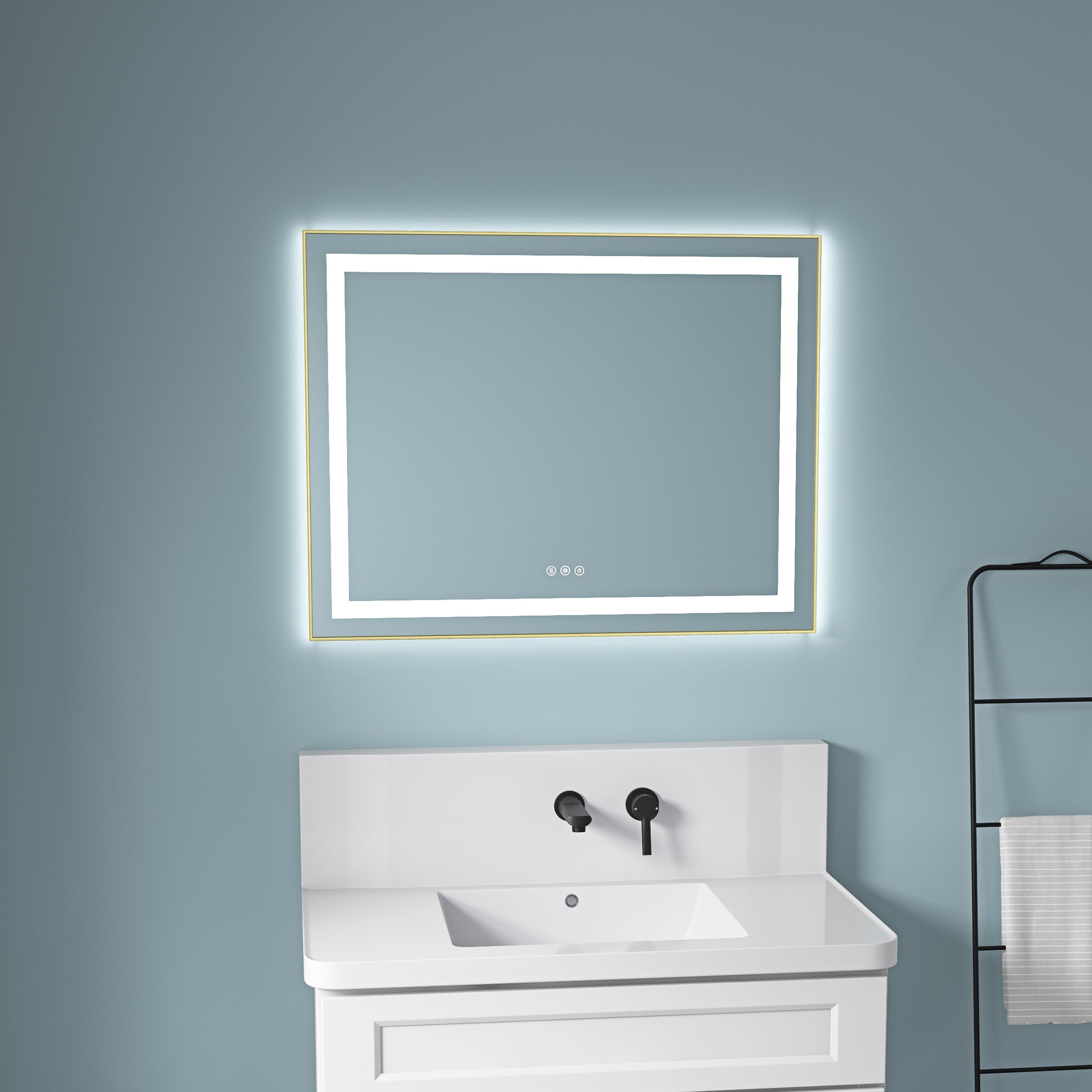36' x 28' LED Bathroom Mirror with Front and Backlight, Wall Mounted Vanity Mirror with Aluminum Frame, Anti-Fog, Memory, 3 Colors, Stepless Dimmable