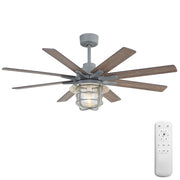 52-Inch Large Ceiling Fan With 8 Plywood Walnut Colored Blades,Quiet DC Motor,Glass Lampshade,3 Color Temperature,Cement Grey