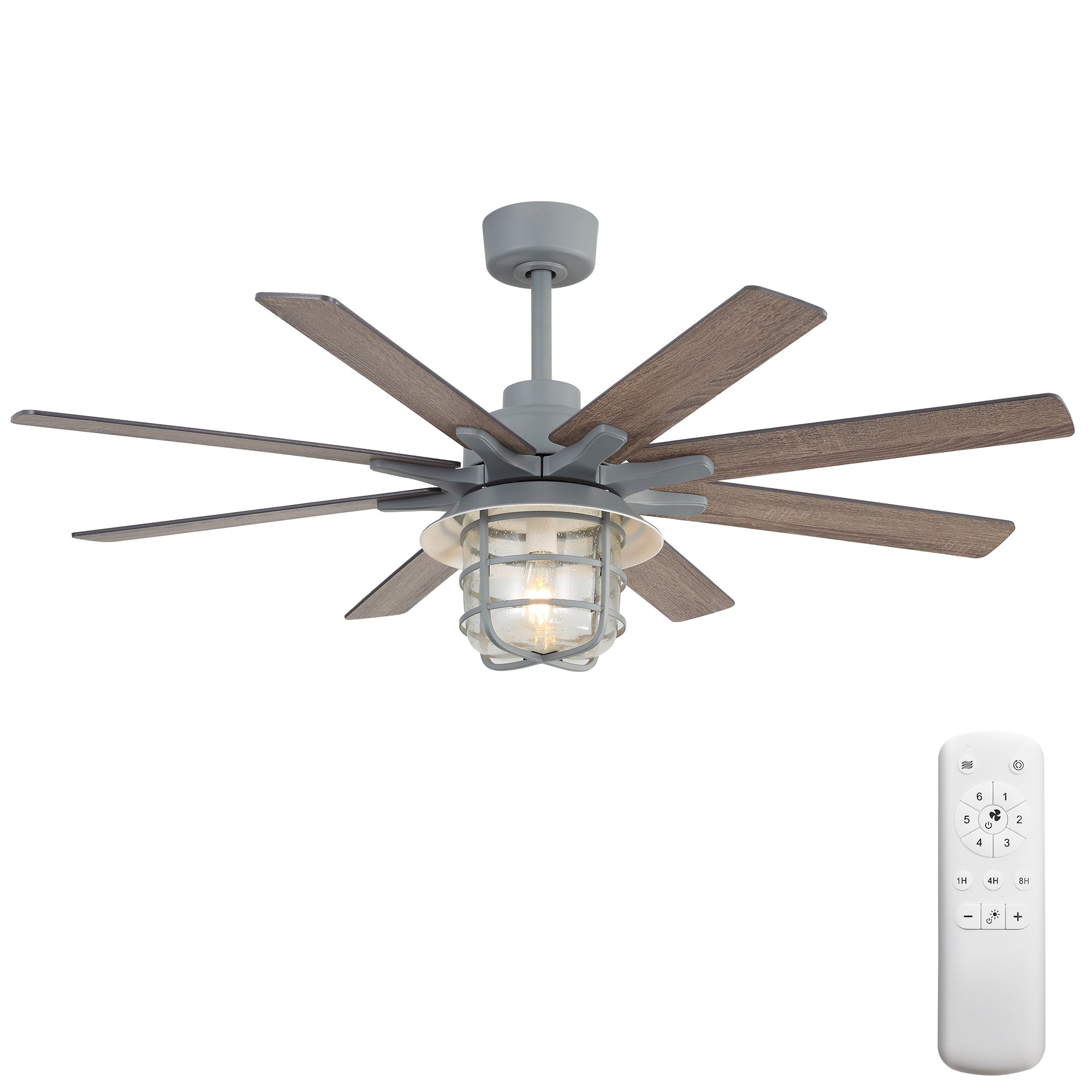 52-Inch Large Ceiling Fan With 8 Plywood Walnut Colored Blades,Quiet DC Motor,Glass Lampshade,3 Color Temperature,Cement Grey
