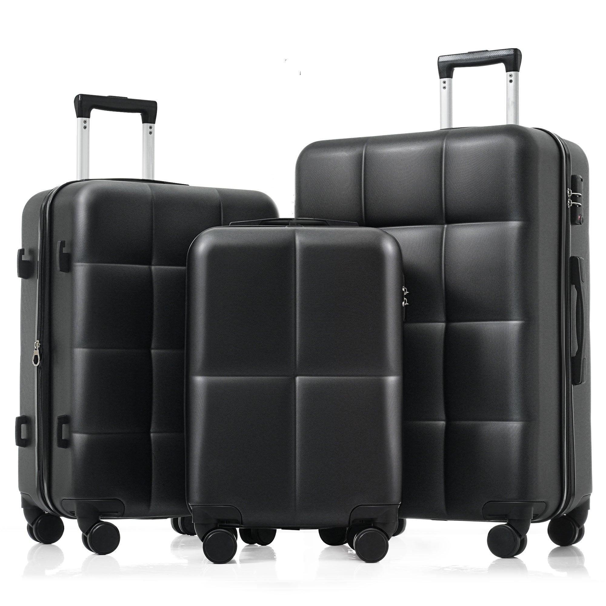 Luggage Set of 3, Airline Certified Carry-on Luggage with Cup Holder, ABS Hard Shell Luggage with Spinner Wheels, black