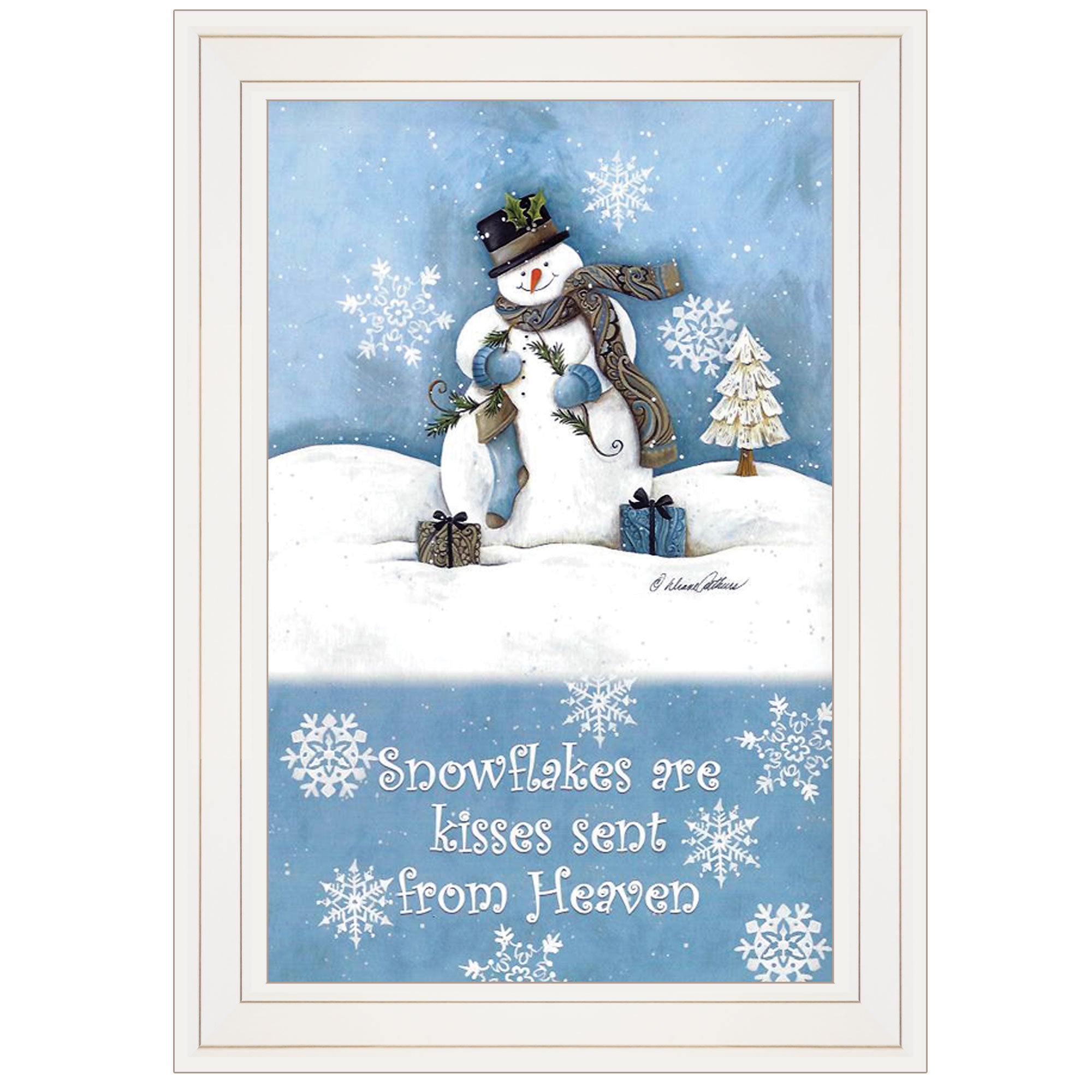 'Trendy Snowman' By Diane Kater, Ready to Hang Framed Print, White Frame