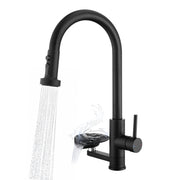 3-in-1 High-Arc Kitchen Faucet with Press-Type Glass Rinser, Pull-Down Sprayer, Matte Black Finish, Stainless Steel & ABS Construction, for Modern Sink
