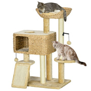 PawHut 38' Cat Tree for Indoor Cats, Cat Tower with Scratching Posts, Ramp, Condo, Toy Balls, Platform, Bed, Ramp, Beige