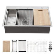 Stainless Steel Drop In Kitchen Sink with Workstation, Brushed Nickel, 33x22 Inches, 16 Gauge