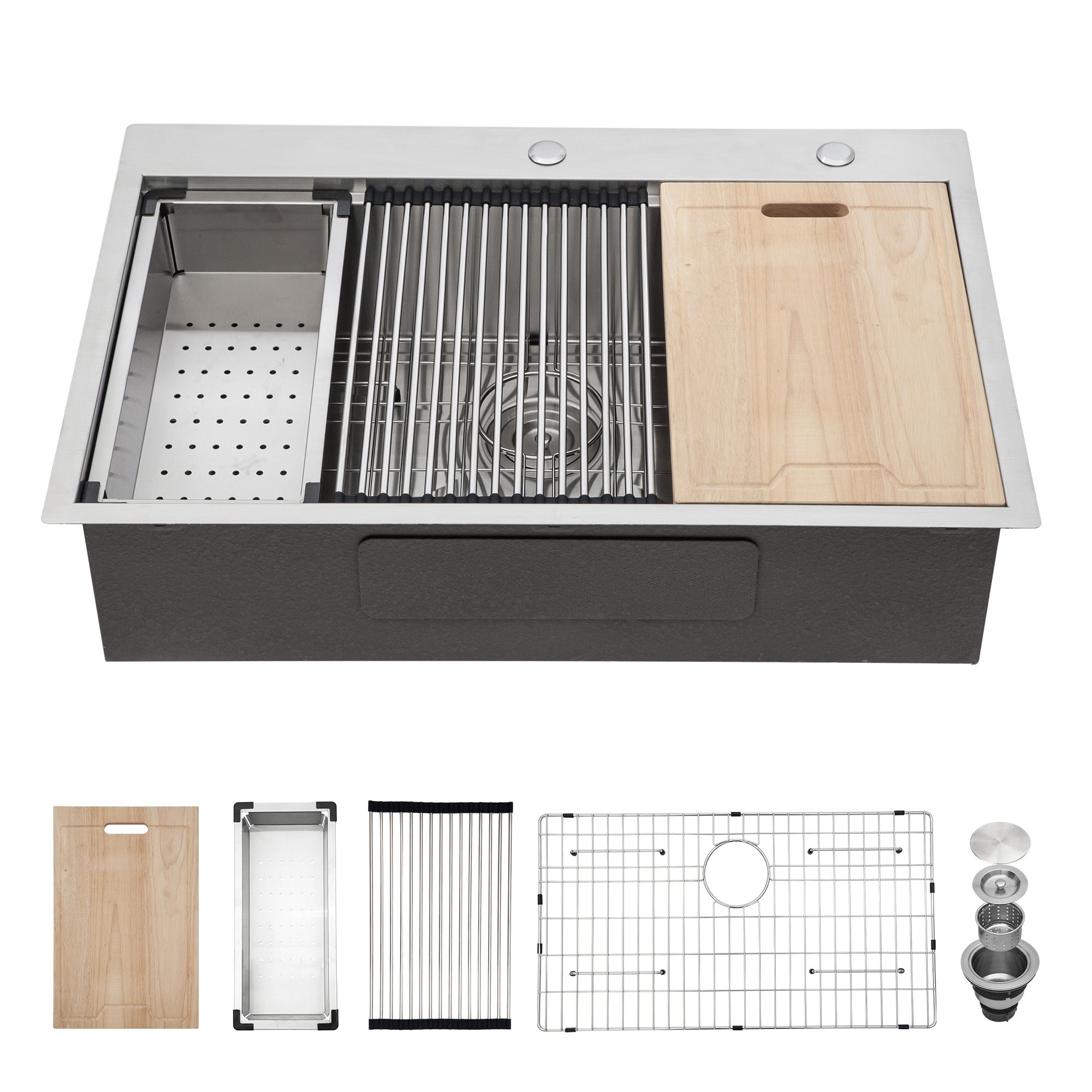 Stainless Steel Drop In Kitchen Sink with Workstation, Brushed Nickel, 33x22 Inches, 16 Gauge
